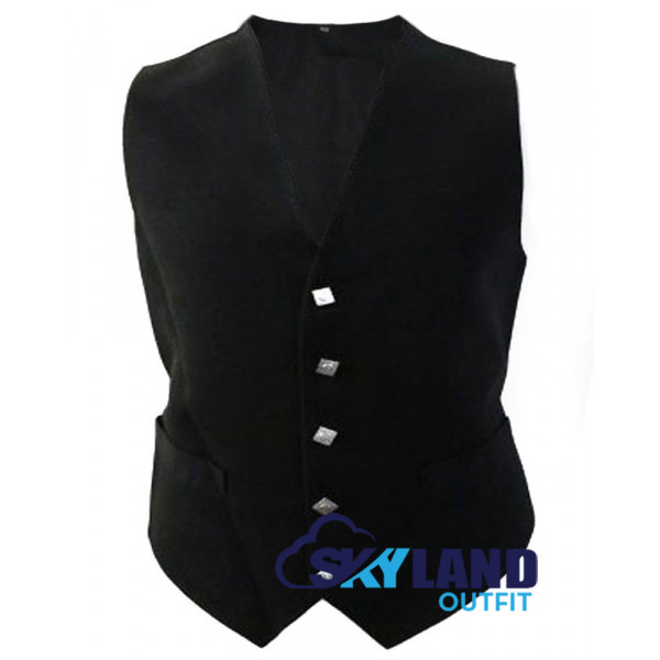 Scottish Plain Black Vest / Irish Formal Tartan Wa...