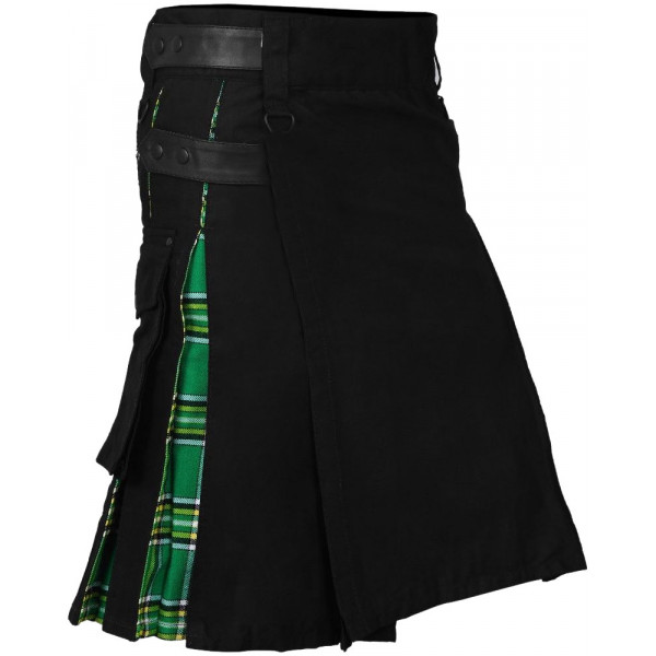 Men's Black Cotton Inner Irish Heritage Tartan Hybrid Kilt