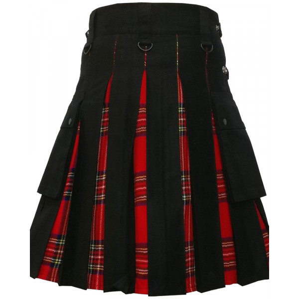 Men's Black Cotton Inner Royal Stewart Tartan Hybrid Kilt