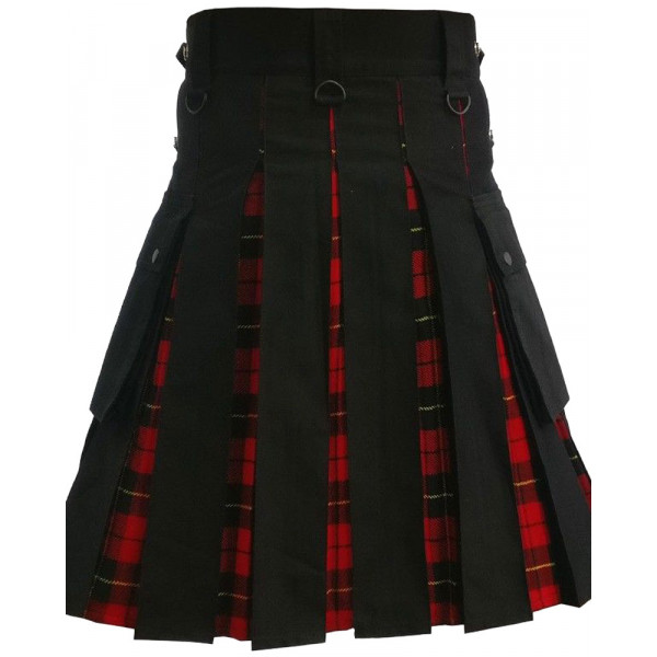 Men's Black Cotton Inner Wallace Tartan Hybrid Kilt