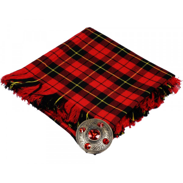 High Quality Scottish Kilt Fly Plaid Purled, Fringed Acrylic Wool in Wallace Tartan