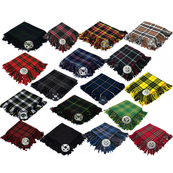 High Quality Scottish Kilt Fly Plaid Purled, Fringed Acrylic Wool in Grey Watch Tartan