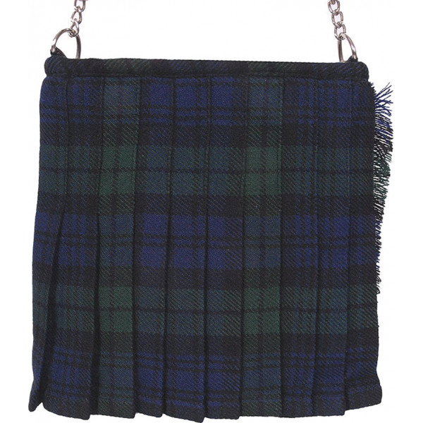 Scottish Black Watch Tartan Ladies Kilt Shaped Bag, Traditional Clothing Hand Purse