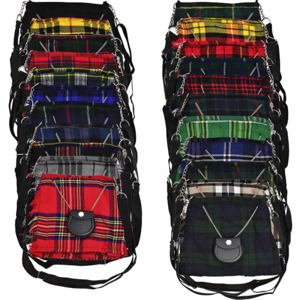 Scottish Black Watch Tartan Ladies Kilt Shaped Purse, Traditional Clothing Hand Bag